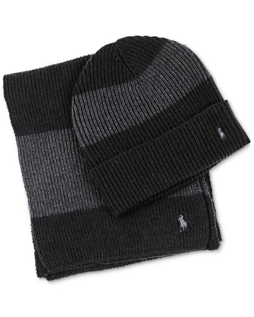 Polo Ralph Lauren Rugby Stripe Scarf And Hat Gift Set in Black for Men Lyst