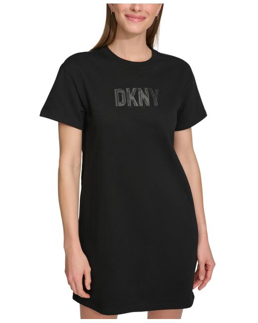 DKNY Black Short-sleeve Long Logo T-shirt Dress