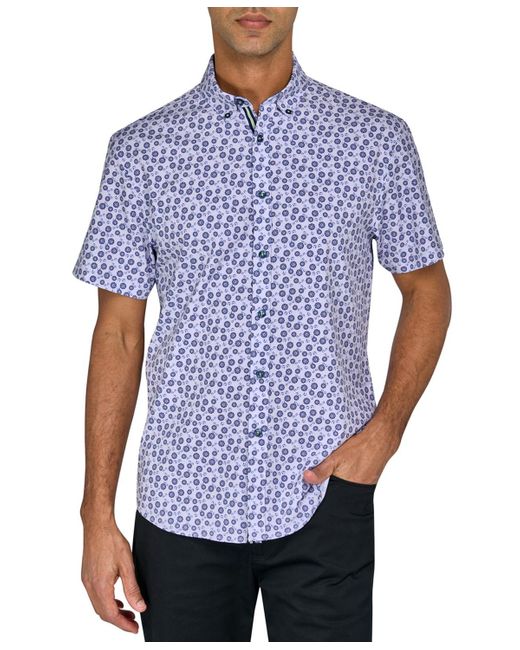 Society of Threads Blue Regular-fit Non-iron Performance Stretch Medallion-print Button-down Shirt for men