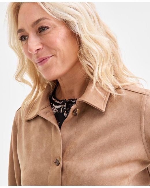 Style & Co. Natural Faux-suede Button-front Jacket