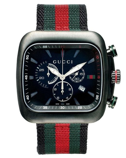 Gucci Multicolor Watch, Men's Swiss Chronograph Coupe Green And Red Stripe Nylon Strap 44mm Ya131202 for men