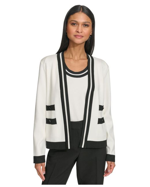 Karl Lagerfeld White Open-front Long-sleeve Knit Cardigan