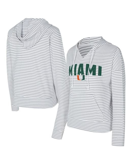 Concepts Sport White/gray Miami Hurricanes French Terry Striped V-neck Pullover Hoodie