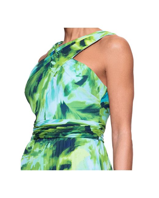 Xscape Sleeveless Printed Chiffon Dress in Green