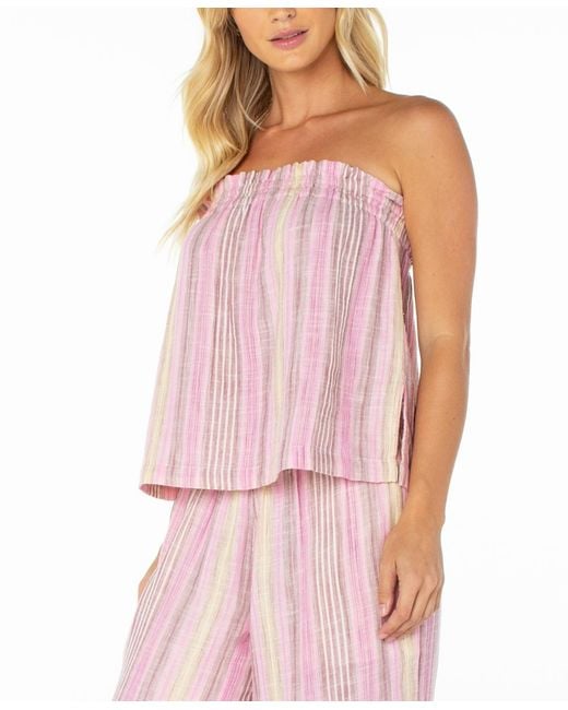 Roxy Pink Let's Get Away Striped Pull-on Top