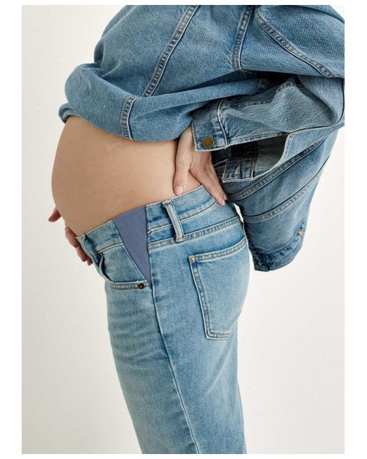 Hatch Collection Blue The Under The Bump Crop Maternity Jean