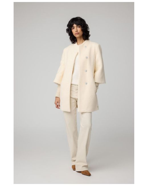 SOIA & KYO White Mariah Semi-fitted Wool Blend Sherpa With Belt