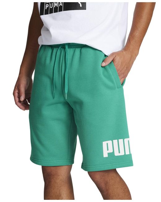 PUMA Green Regular-fit Big Logo-print Fleece 10" Shorts for men