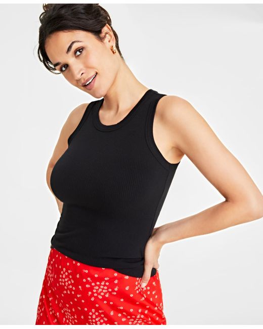 On 34th Black Ribbed High-neck Tank Top