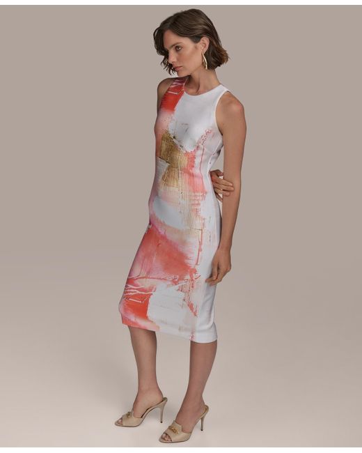 Donna Karan Red Abstract-print Sheath Dress