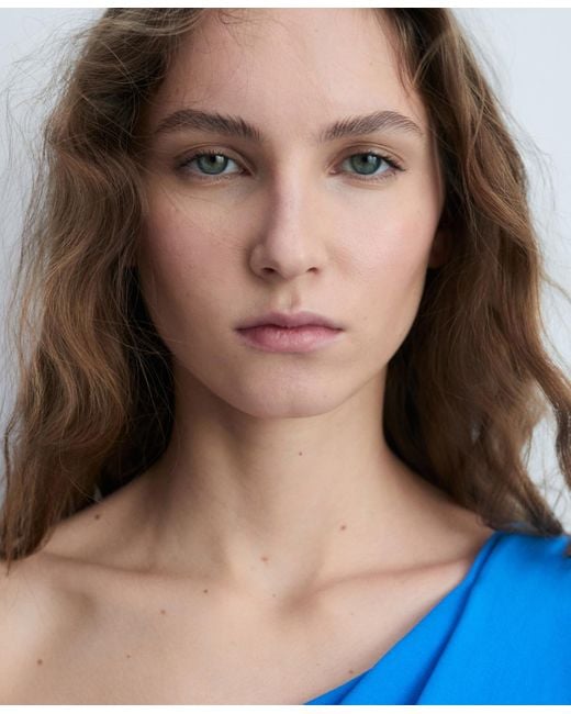 Mango Blue Off-shoulder Asymmetric Dress