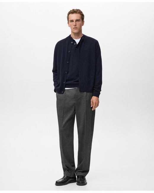 Mango Blue Extra-fine Wool Buttons Cardigan for men