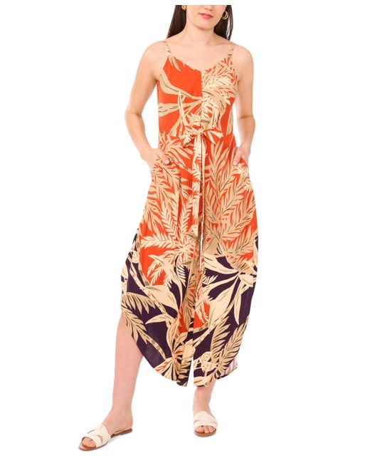 Vince Camuto Orange Printed Bow-front Sleeveless Jumpsuit