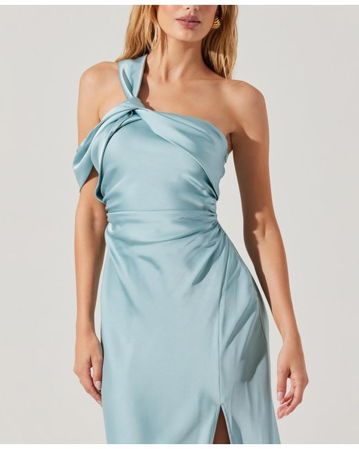 Astr Blue Cersei One-shoulder Midi Dress