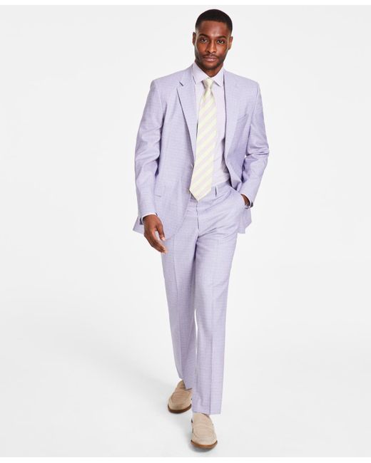 Nautica Modern-fit Bi-stretch Purple Check Suit for men