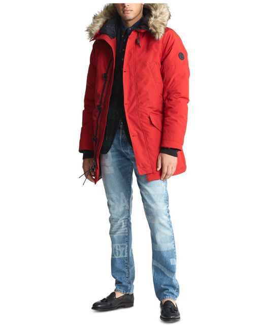 Polo Ralph Lauren Faux-fur-trim Down Parka in Red for Men | Lyst