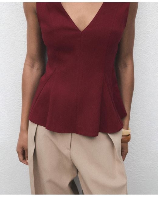 Mango Red Lyocell Peplum Top
