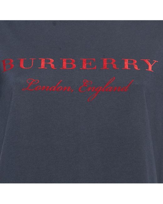 Pre-owned Burberry Navy Blue/red Logo Flocked Jersey T-shirt