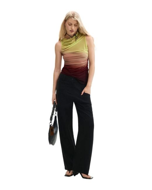 Desigual Red Draped Asymmetrical Top
