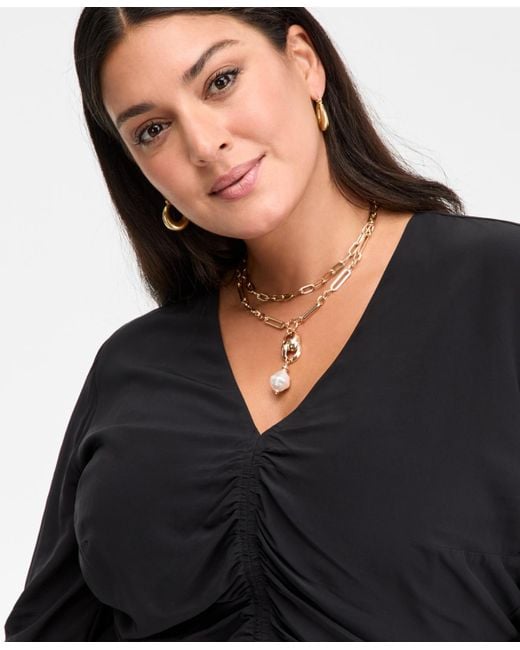 INC International Concepts Black Plus Size Long-sleeve Peplum Top