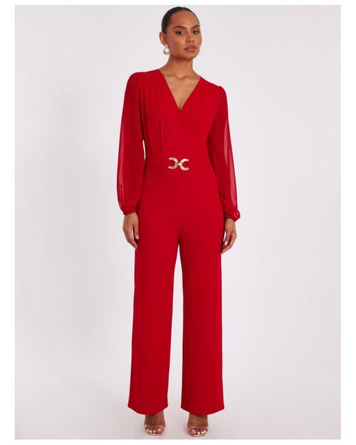 Quiz Red Black Chiffon Buckle Palazzo Jumpsuit