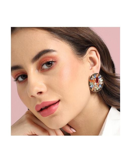 SOH Metallic Circular Crystal Stud Earrings
