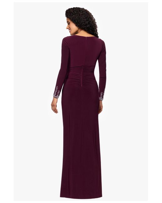 Betsy & Adam Purple Â Long Sleeve Beaded Cuff Dress