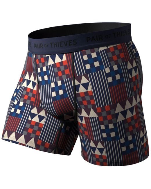 Pair of Thieves Superfit 4-way Stretch Moisture-wicking Printed Boxer Briefs  in Blue for Men