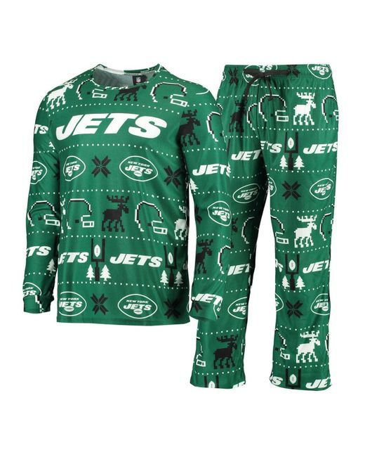 FOCO Synthetic Green New York Jets Wordmark Ugly Pajama Set for Men Lyst