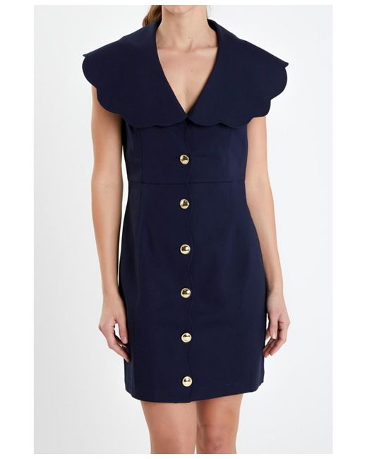 English Factory Blue Scalloped Structured Dress