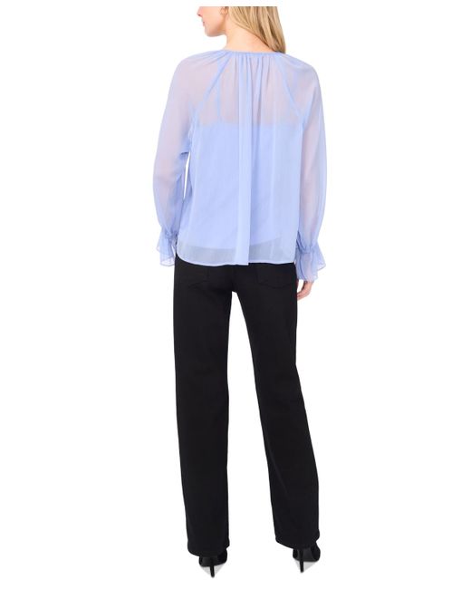 Vince Camuto Blue Ruffle-front Long-sleeve Blouse
