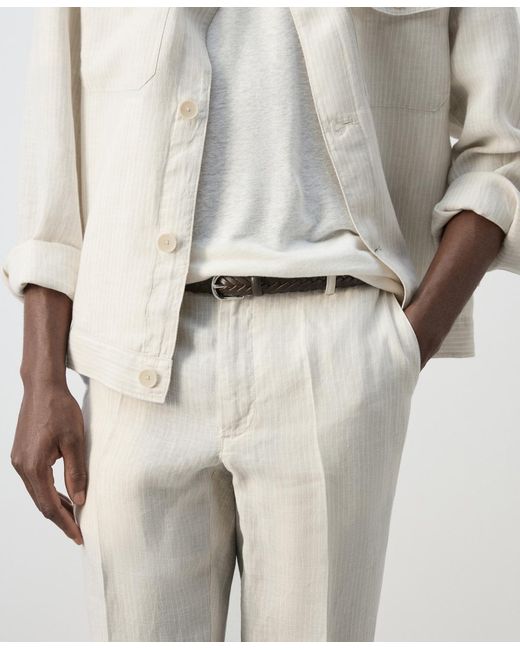 Mango White Linen Striped Pants for men