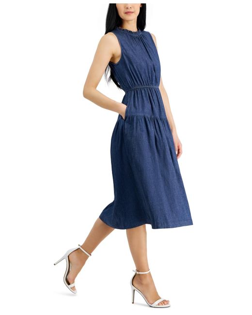 Anne Klein Blue Sleeveless Denim Midi Dress