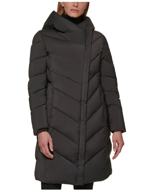 Calvin Klein Synthetic Hooded Maxi Puffer Coat in Black | Lyst