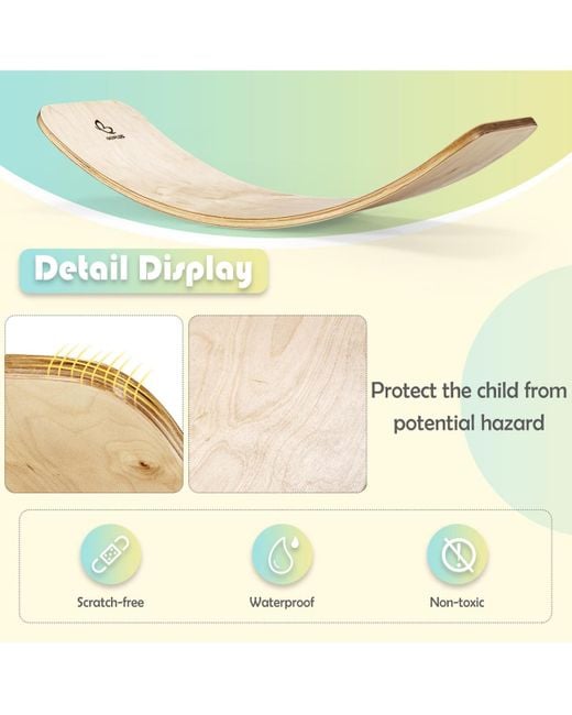 COSTWAY White Wooden Wobble Balance Board Kids 35'' Rocker Board Toy Support 660lbs