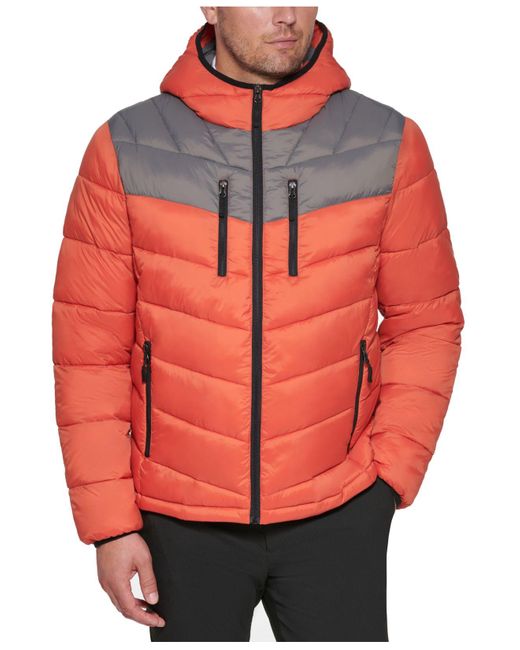 Club Room Synthetic Chevron Quilted Hooded Puffer Jacket, Created For
