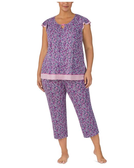 Ellen Tracy Plus Size 2-pc. Printed Cropped Pajamas Set in Purple | Lyst