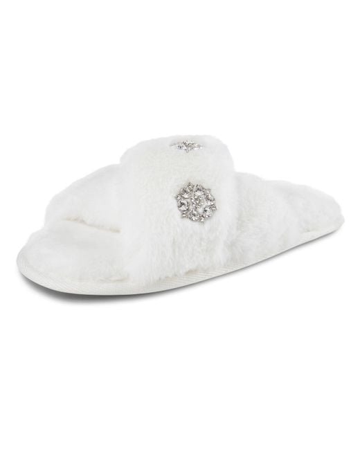 Jessica Simpson White Embellished Cross Band Slide Slippers