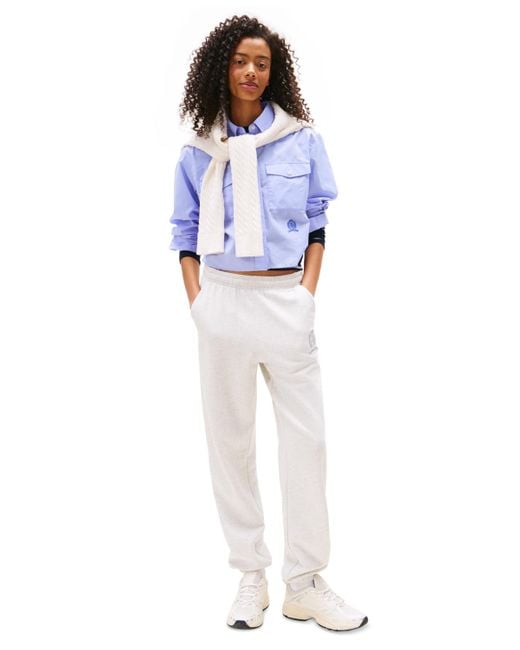 Tommy Hilfiger Blue Cotton Crop Button-front Crest Shirt