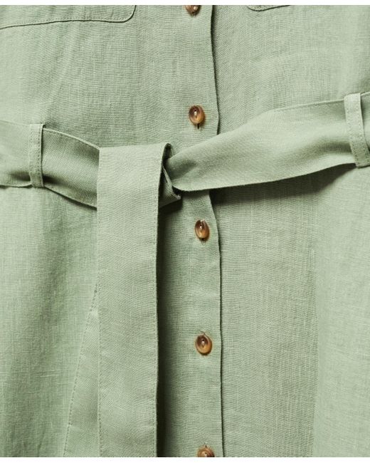 Mango Green 100% Linen Shirty Dress