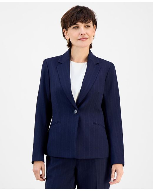 Le Suit Blue Notch-collar One-button Pantsuit Set