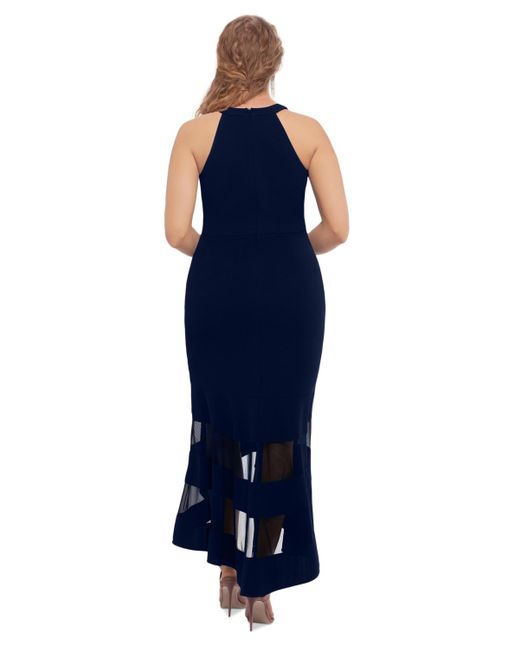 Xscape Blue Plus Size Scuba-crepe Illusion Hi-lo Midi Dress