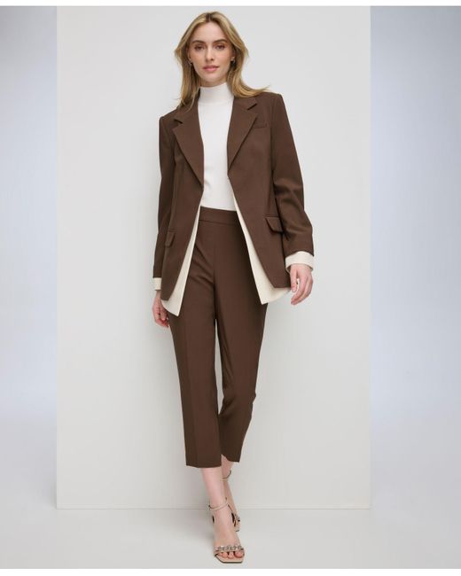 Calvin Klein Brown Double Layer Blazer, Sleeveless Mock Neck Top & Elastic-back Cropped Pants