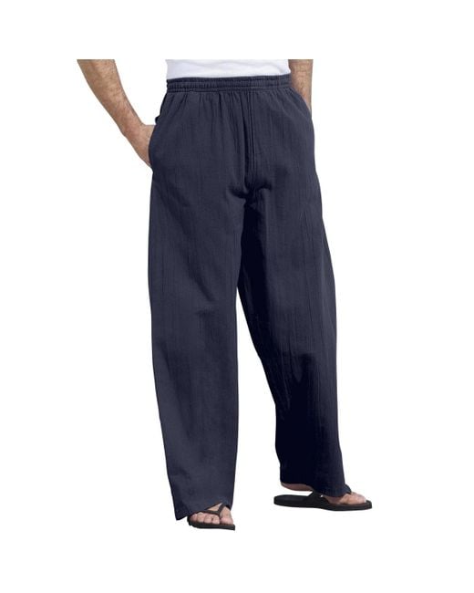 Kingsize Blue Big & Tall Elastic Waist Gauze Cotton Pants for men