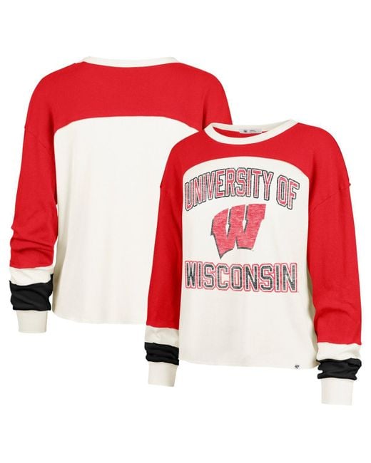 '47 Red Wisconsin Badgers Double Header Curve Raglan Long Sleeve T-shirt
