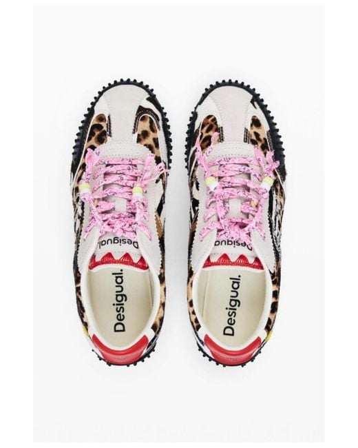 Desigual White Patchwork Animal Print Sneakers