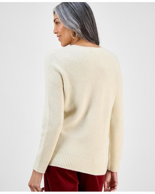 Style & Co. White Lace-up Long-sleeve Sweater