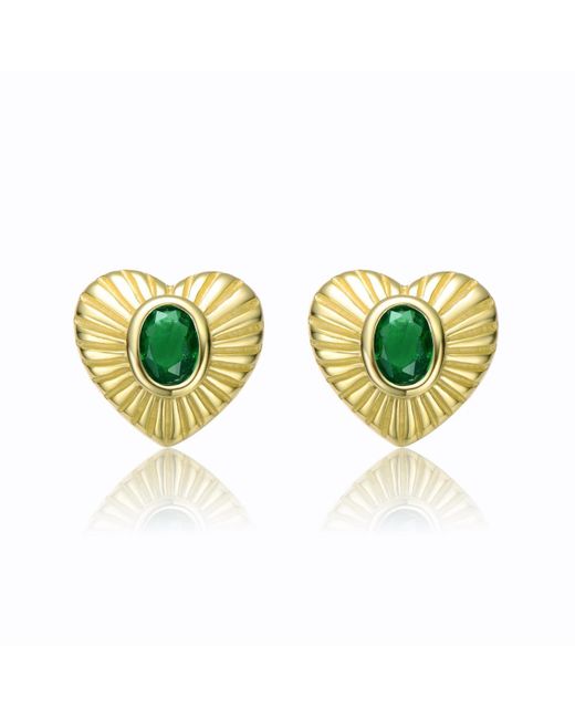 Genevive Jewelry Green Sterling Silver 14k Yellow Gold Plated