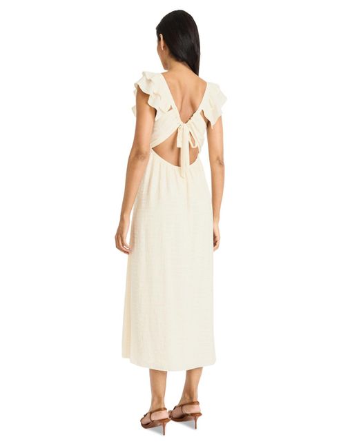 The Good Journey Natural Flutter-sleeve Tie-back Midi Dress