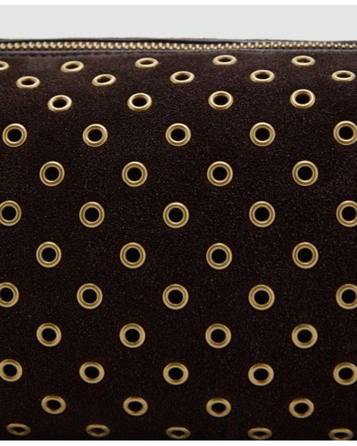 Mango Black Eyelets Detail Suede Shopper Bag